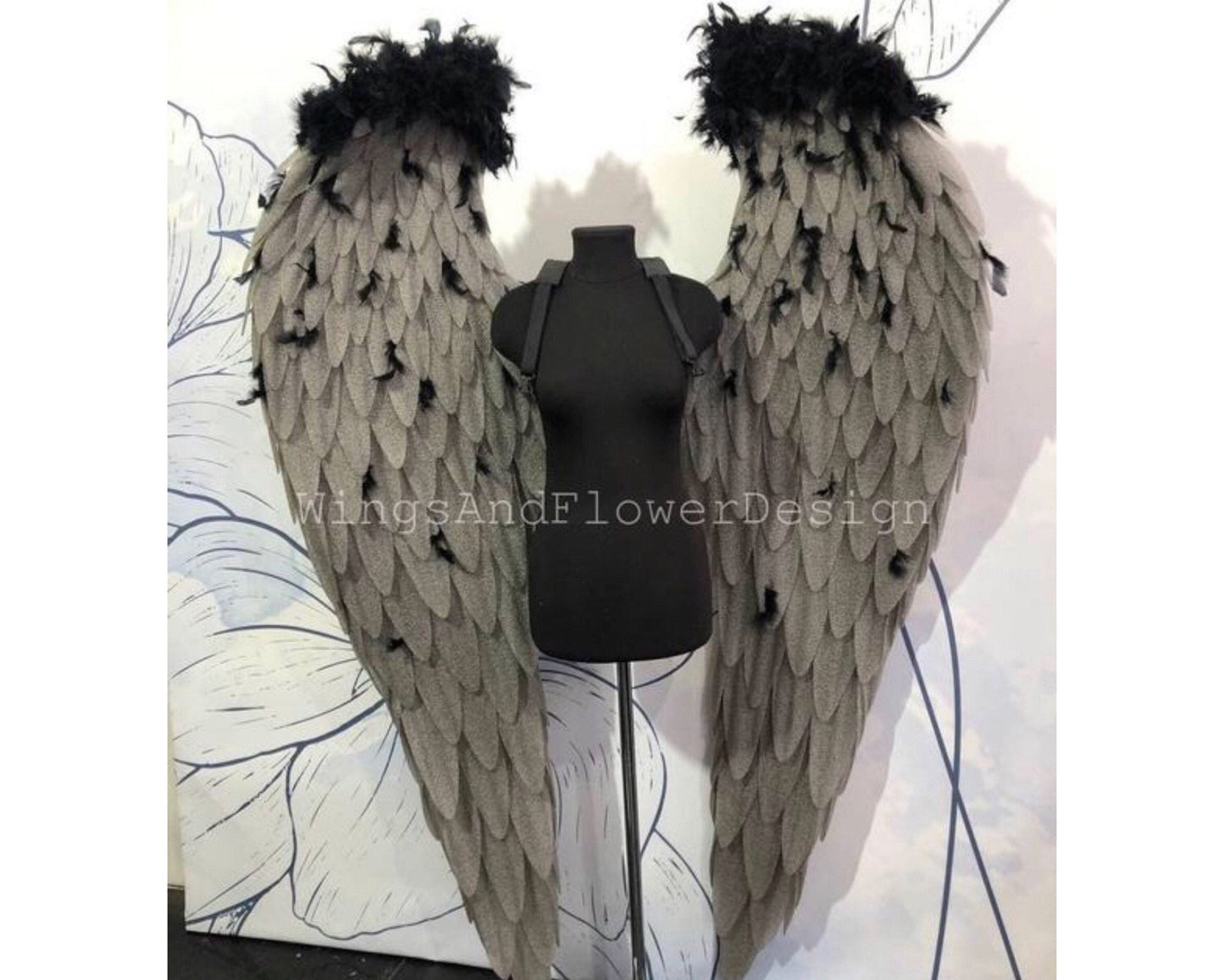 Dark gray angel wings, black angel wings, wedding wings, Victoria secret angel wings,wings cosplay, Christmas angel, Lucifer wings
