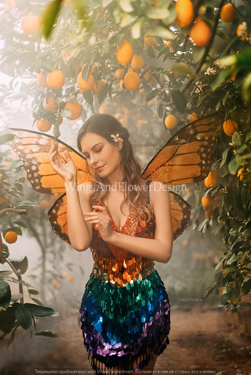 Yellow orange Swallowtail Monarch butterfly fairy wings, costume wings, Fairy wings, halloween Fantasy Cosplay Romantic Style