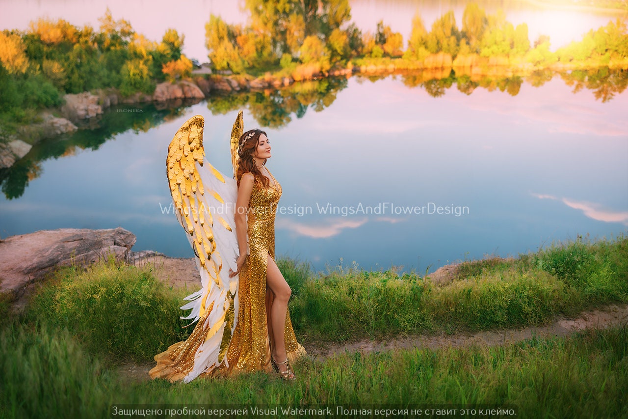 White gold angel wings, gold angel wings, wedding wings, giant sexy wings, wings cosplay, Christmas angel, Lucifer wings Christmas wings