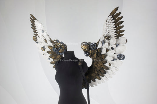 Small wings steampunk, biomechanical, unique wings, steampunk costume, Gothic Wings, wings with cogs, wings, white angel wings