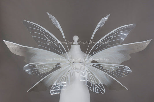 White transparent clear butterfly fairy wings, costume wings, dreamlike fairytale fairy wings, white Swallowtail, Blue wings, halloween