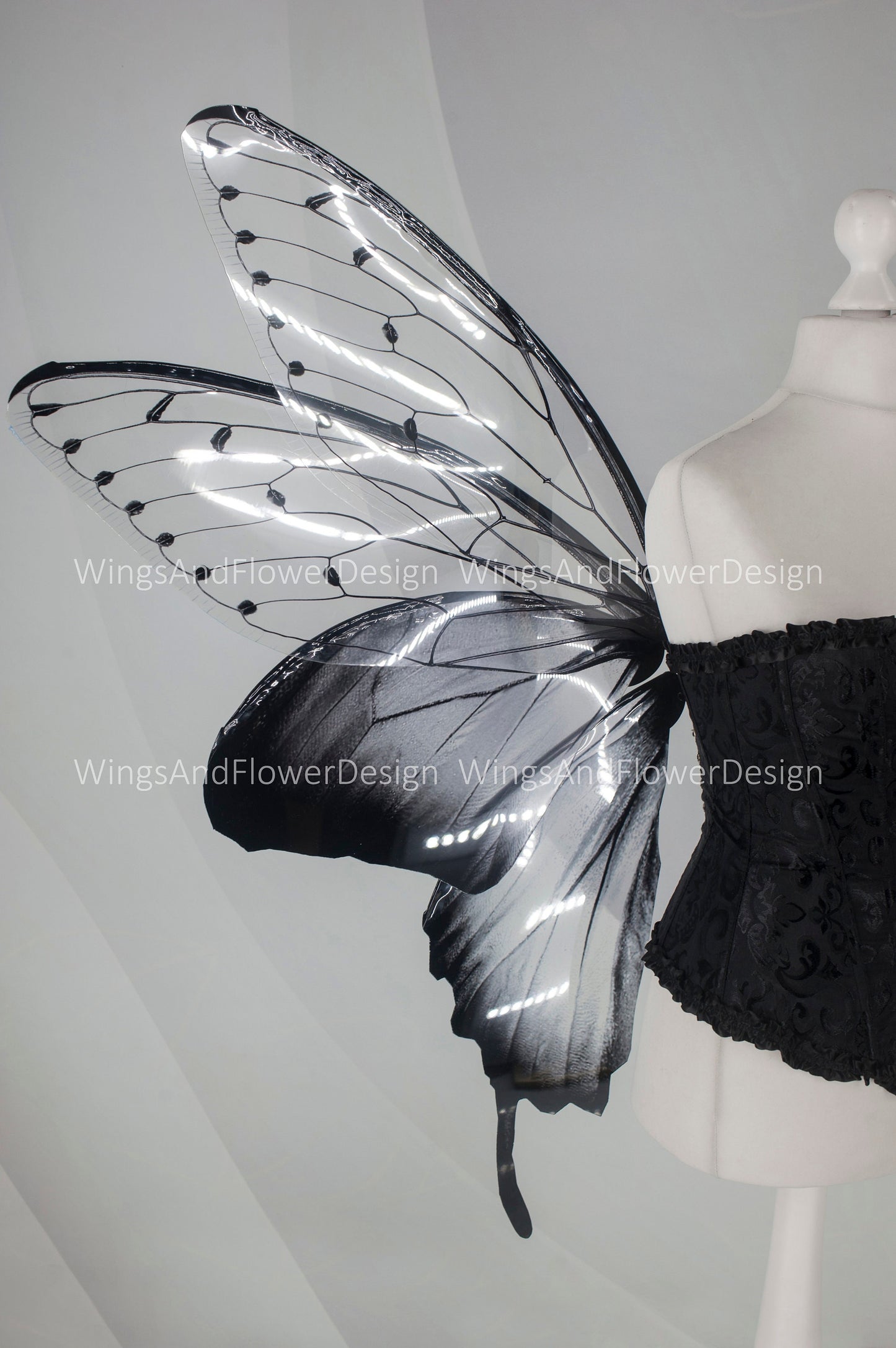 Large adult butterfly dark black gray wings, forest fairy wings, wings Photo Prop, butterfly magical fairy wings, fantasy halloween