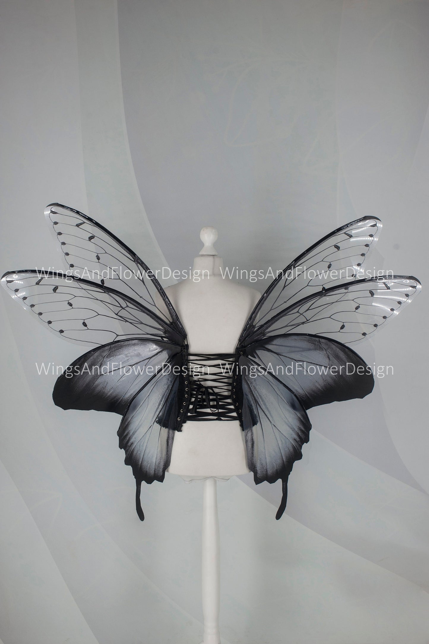 Large adult butterfly dark black gray wings, forest fairy wings, wings Photo Prop, butterfly magical fairy wings, fantasy halloween