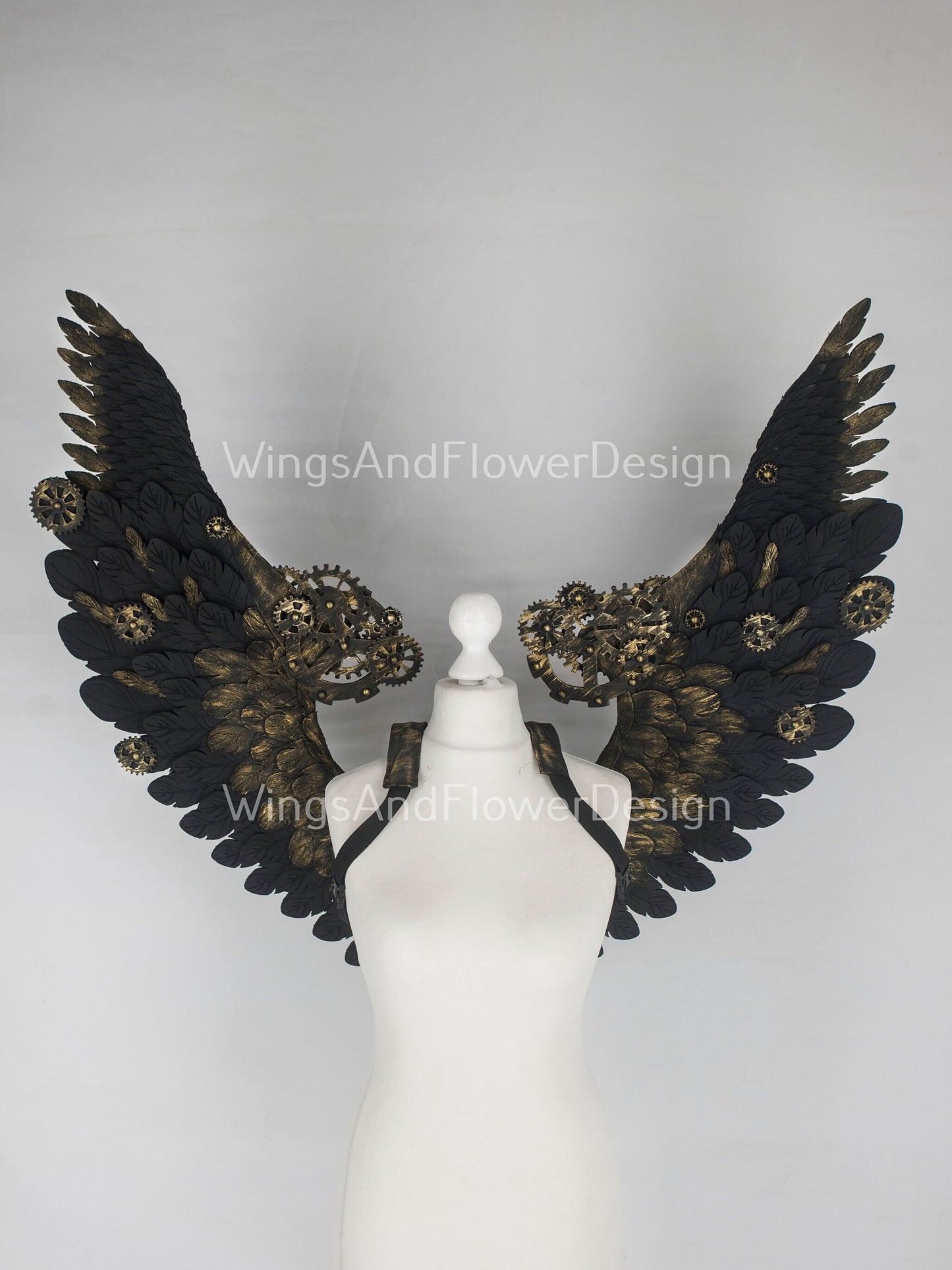 Small black steampunk biomechanical wings, unique wings, steampunk costume, Gothic Wings, wings with cogs, wings, black angel wings