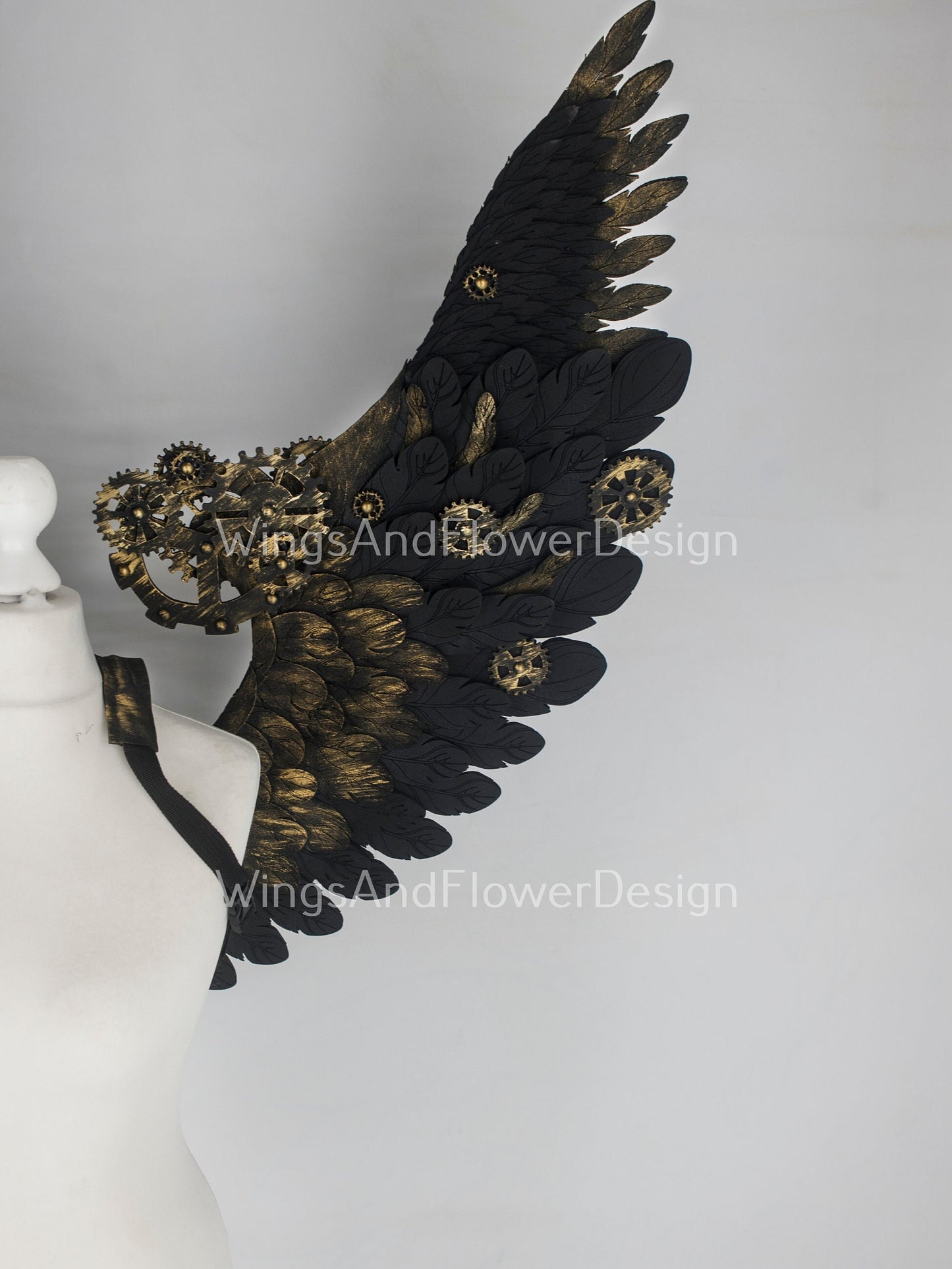 Small black steampunk biomechanical wings, unique wings, steampunk costume, Gothic Wings, wings with cogs, wings, black angel wings
