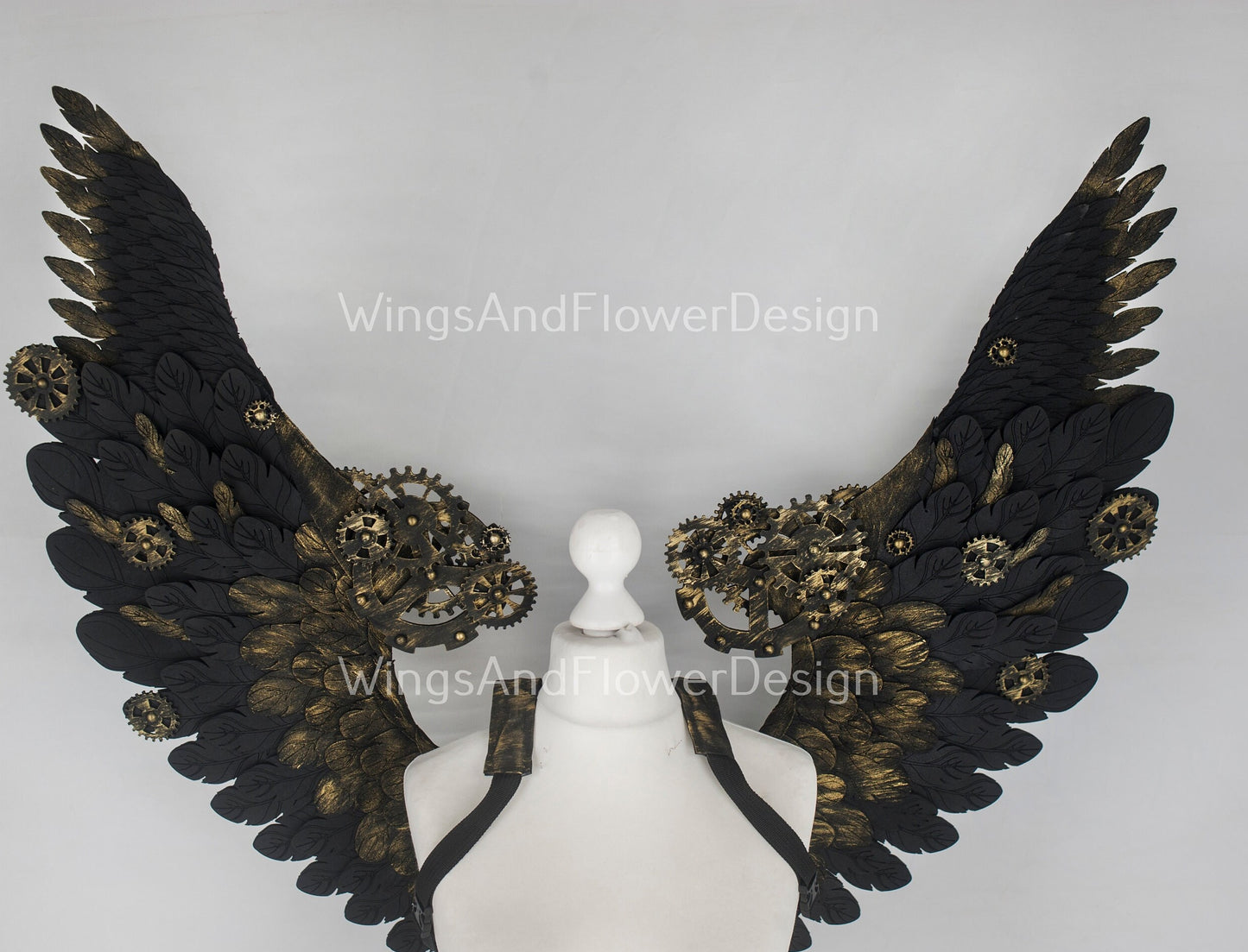 Small black steampunk biomechanical wings, unique wings, steampunk costume, Gothic Wings, wings with cogs, wings, black angel wings