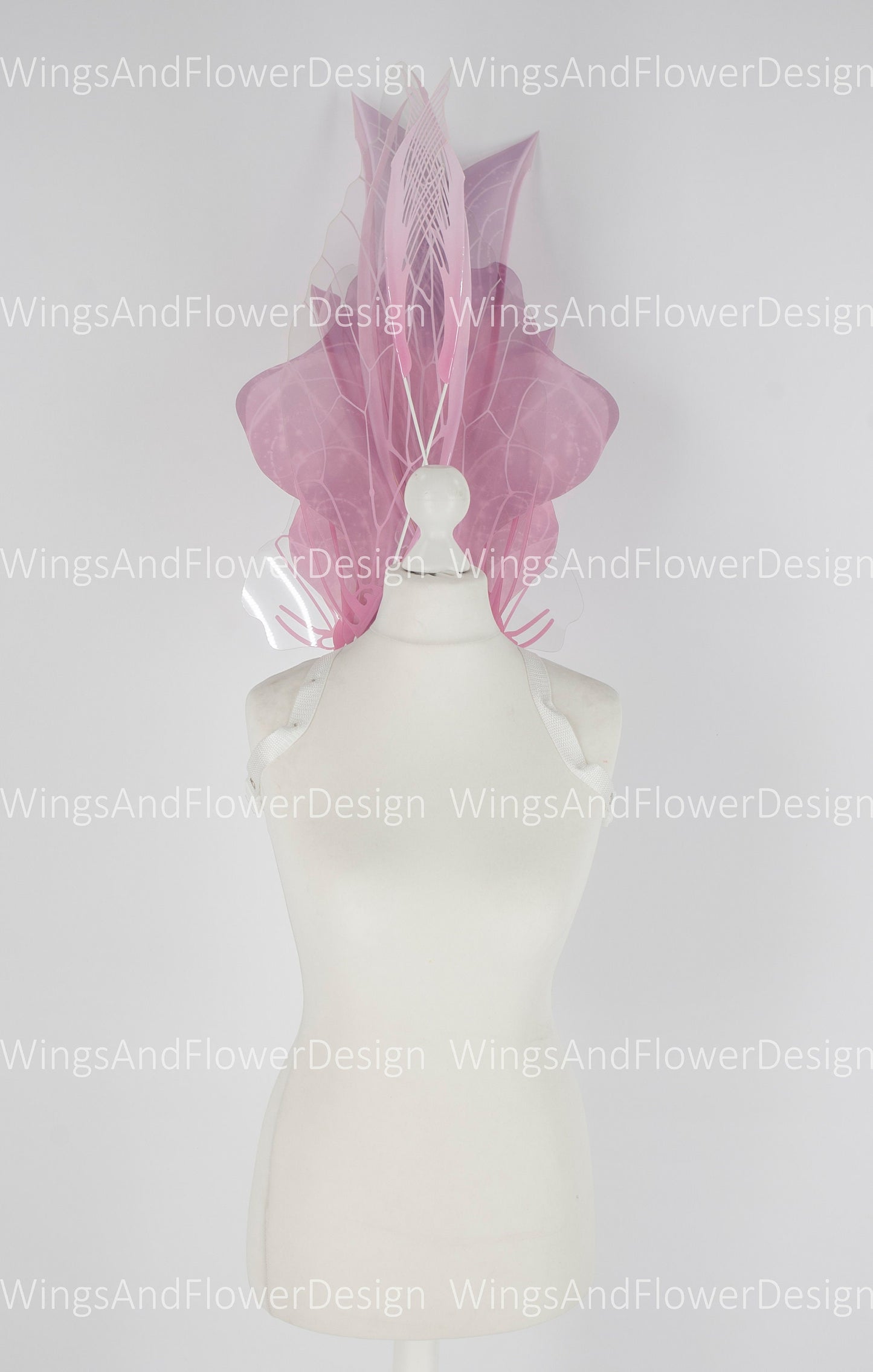 Pink transparent clear butterfly fairy wings, costume wings, dreamlike fairytale fairy wings, white Swallowtail pink wings, halloween