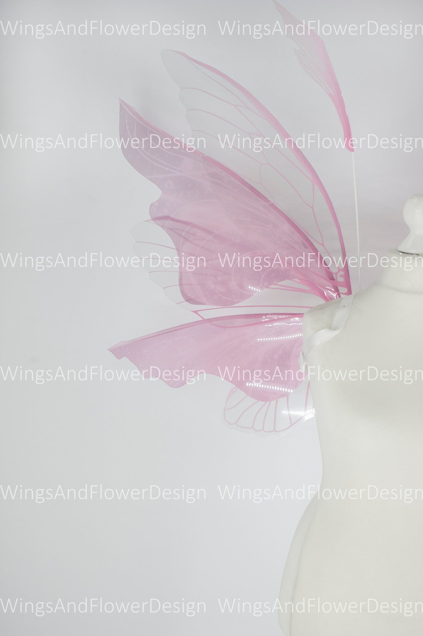 Pink transparent clear butterfly fairy wings, costume wings, dreamlike fairytale fairy wings, white Swallowtail pink wings, halloween