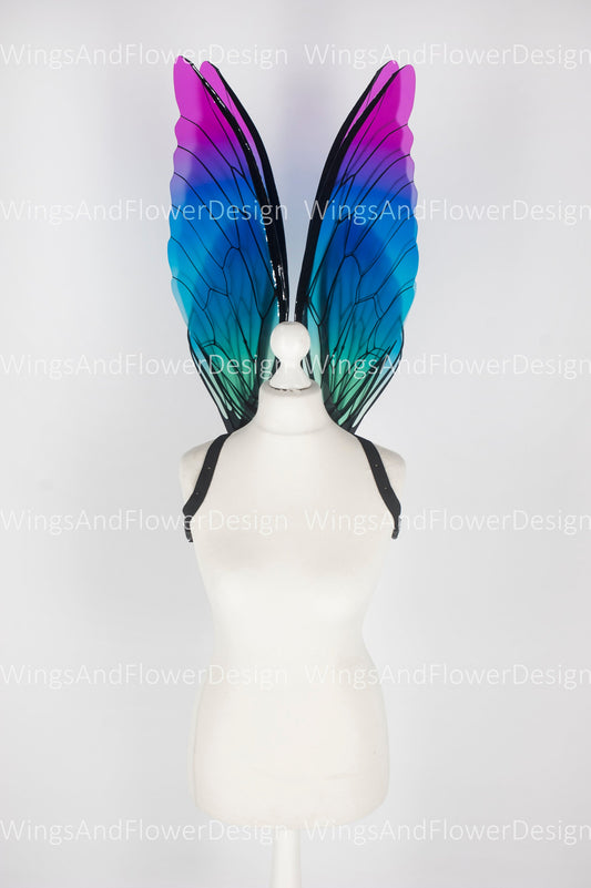 Butterfly blue green pink wings, elf fairy wings, wings Photo Prop, wedding wings, fantasy halloween, fantasy, magical fairy