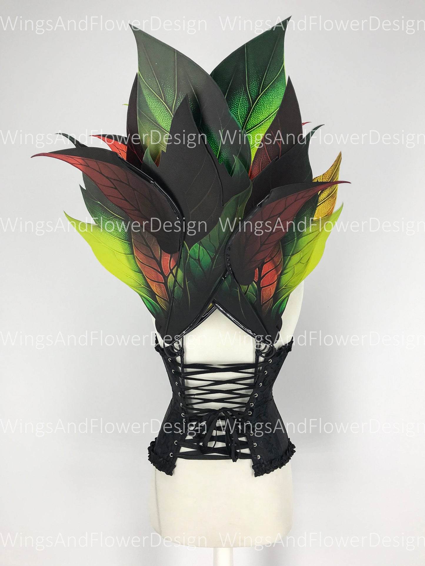 Butterfly green red orange forest fairy leaves wings, wings Photo Prop, wedding wings, butterfly magical fairy wings, fantasy halloween