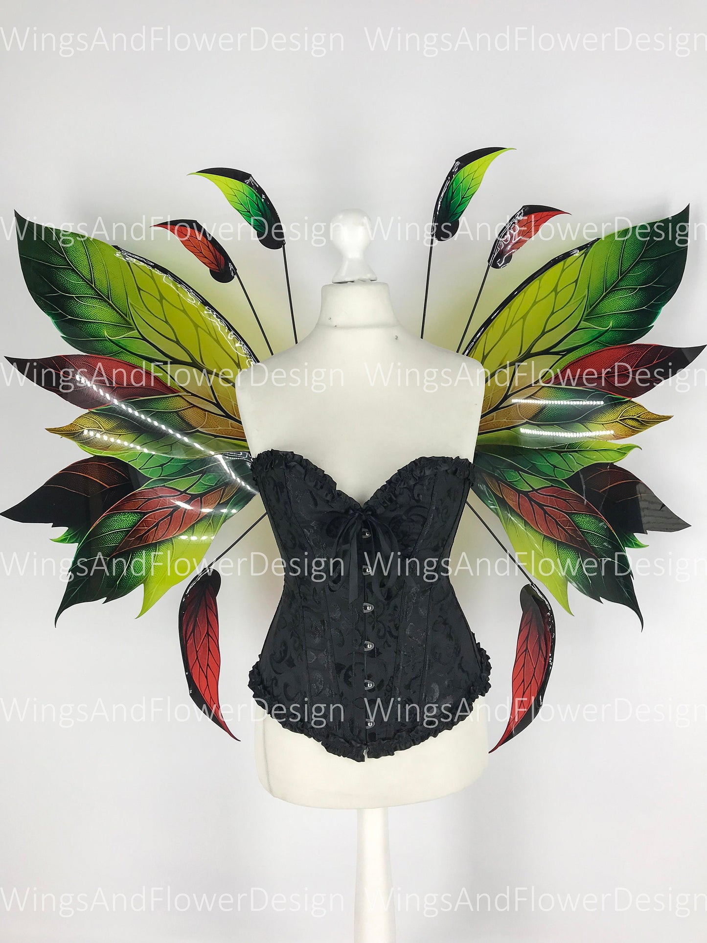 Butterfly green red orange forest fairy leaves wings, wings Photo Prop, wedding wings, butterfly magical fairy wings, fantasy halloween