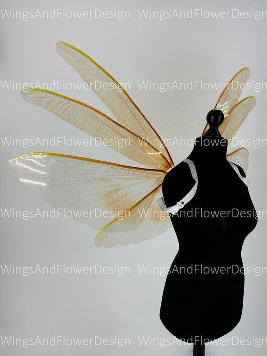 Transparent gold yellow moth wings, butterfly wings elf wings, butterfly fairy wings fantasy Halloween magical fairy clear wings