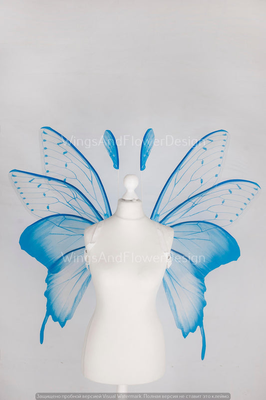 Blue butterfly wings, light blue butterfly fairy wings, costume wings, pink fairy wings, blue Swallowtail, Halloween