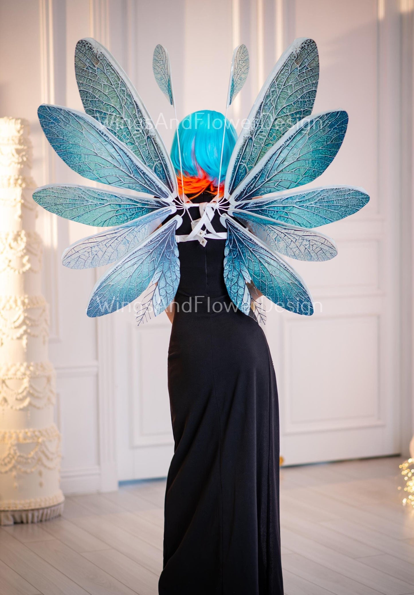 Blue sea green clear crystal winter snowflake glassy Fairy elf wings Photo Prop, fantasy magical halloween, Snow Queen ice air fairy wings