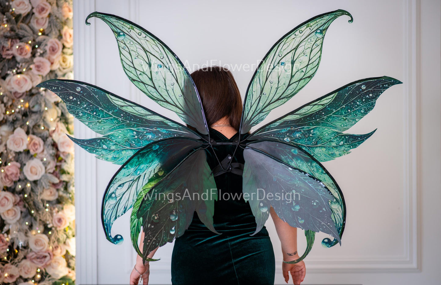 Green turquoise greenish-blue butterfly dragonfly forest fairy leaves wings, costume wings, blue fairy wings Halloween renaissance festival