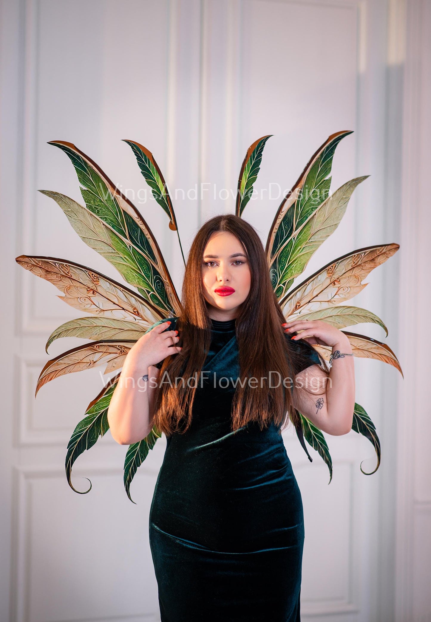 Butterfly autumn green brown orange yellow forest fairy autumn leaves wings Photo Prop, wedding magical fairy wings, fantasy halloween