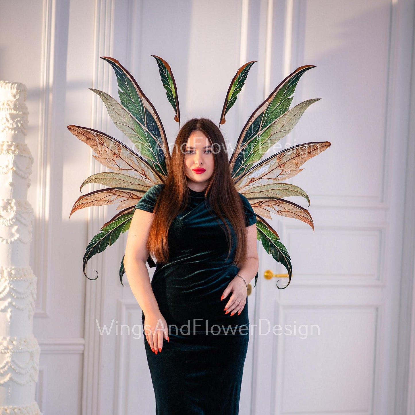 Butterfly autumn green brown orange yellow forest fairy autumn leaves wings Photo Prop, wedding magical fairy wings, fantasy halloween