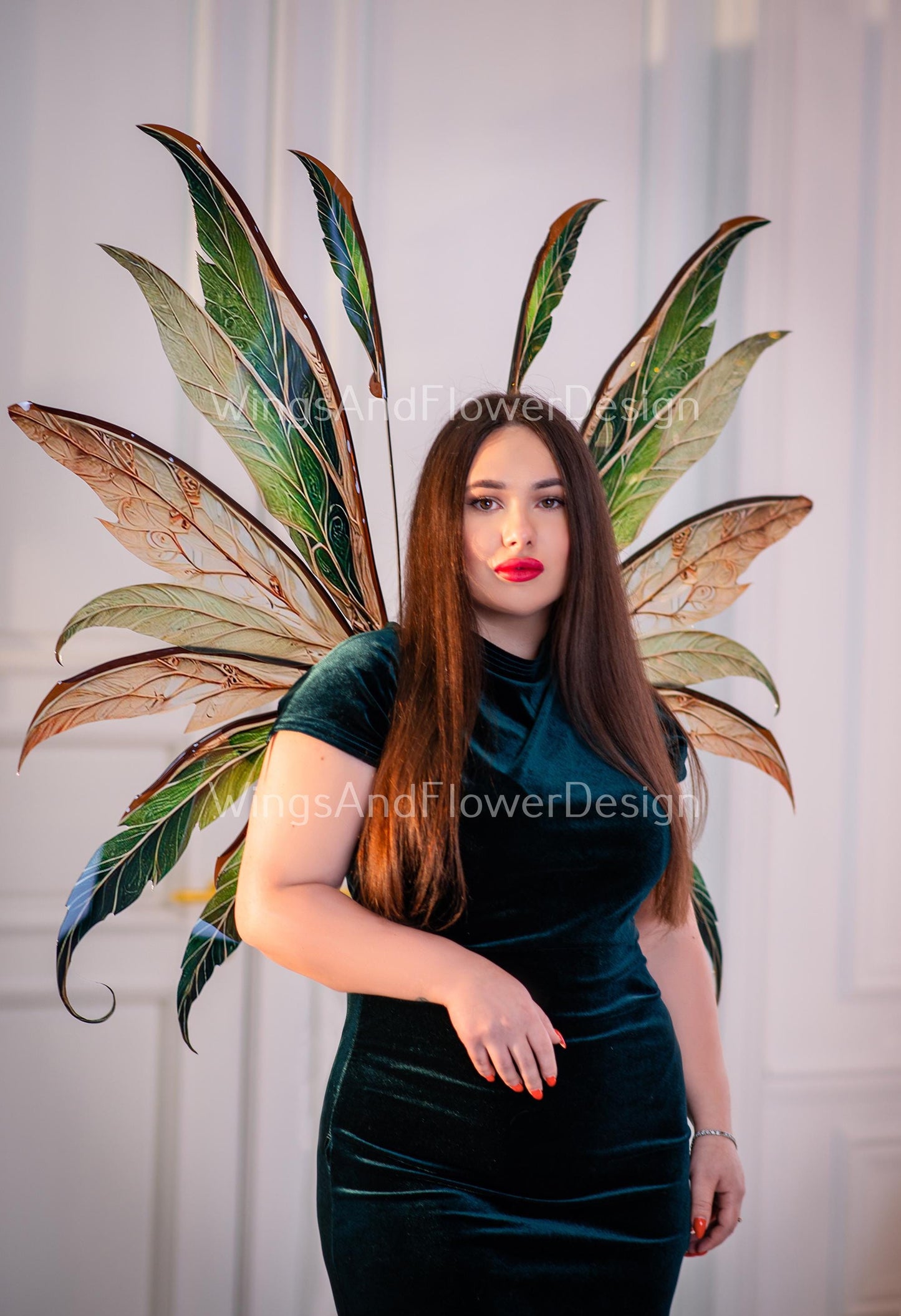 Butterfly autumn green brown orange yellow forest fairy autumn leaves wings Photo Prop, wedding magical fairy wings, fantasy halloween