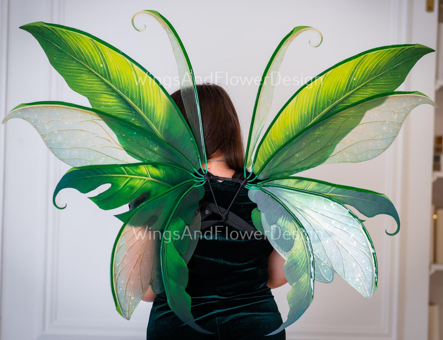 Butterfly green forest fairy tropical leaves Leaf wings, fairy wings, Handmade Wings, Wood land Fairy, magical wings fantasy halloween