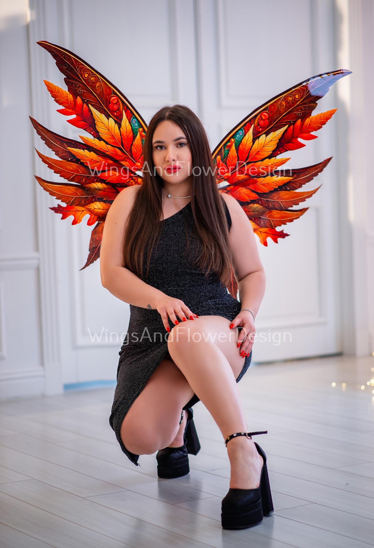 Butterfly red orange yellow brown forest fairy autumn leaves wings Photo Prop, wedding butterfly magical fairy wings, fantasy halloween
