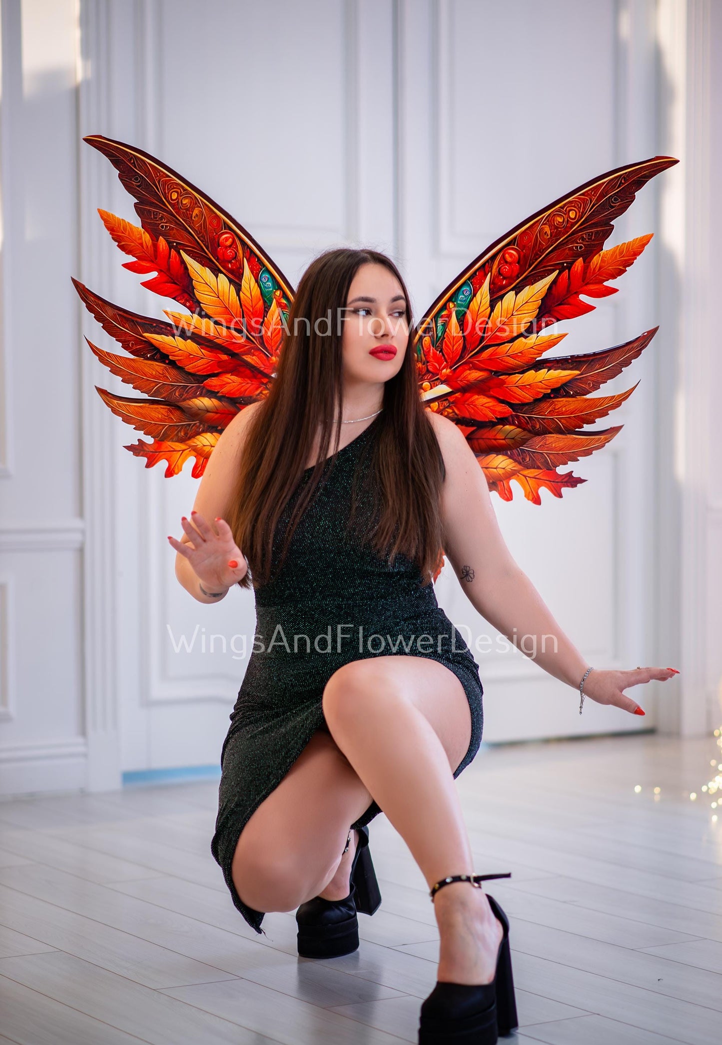 Butterfly red orange yellow brown forest fairy autumn leaves wings Photo Prop, wedding butterfly magical fairy wings, fantasy halloween