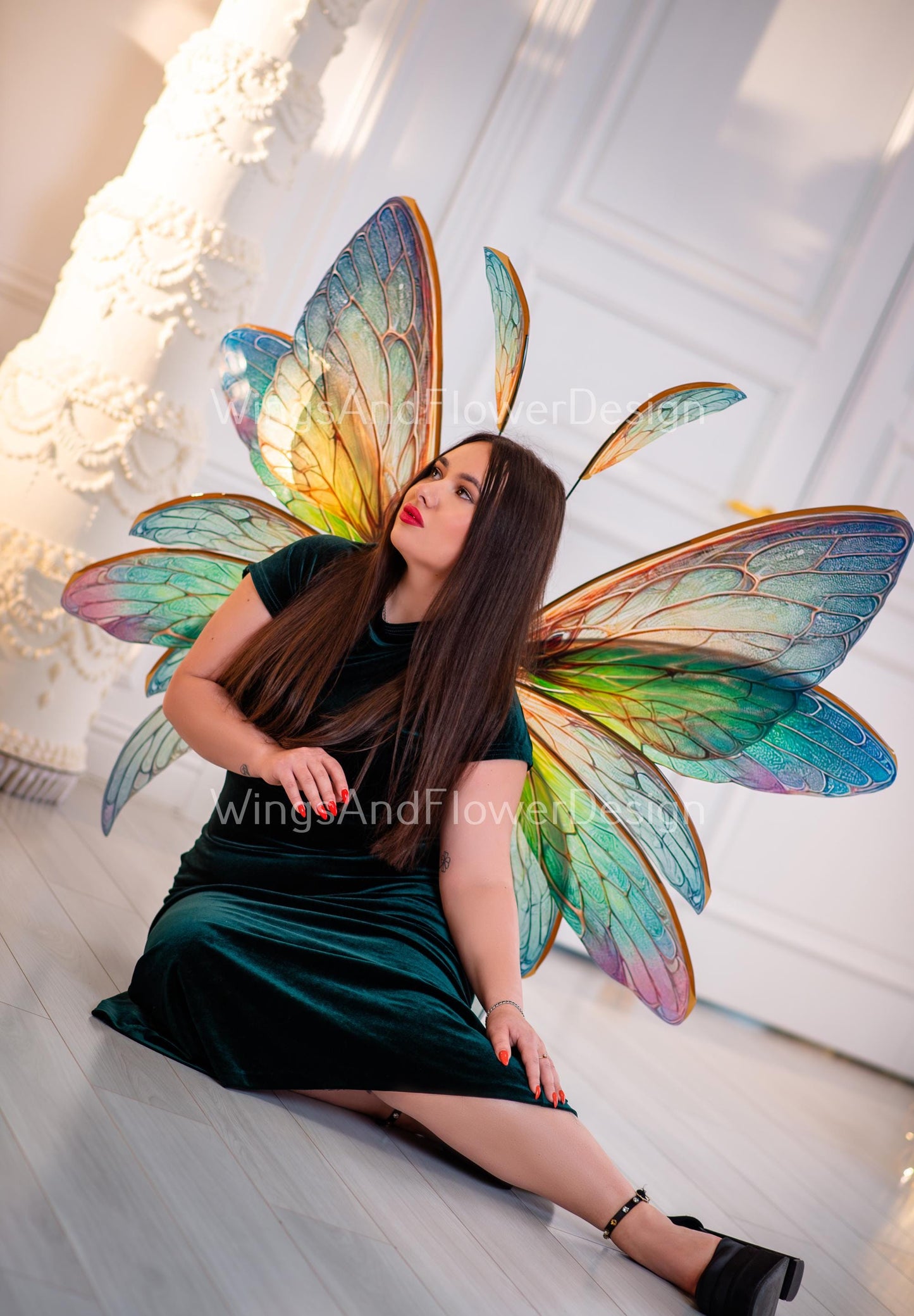 Butterfly rainbow green red blue yellow iridescent wings Photo Prop, wedding wings, butterfly magical fairy wings, fantasy halloween