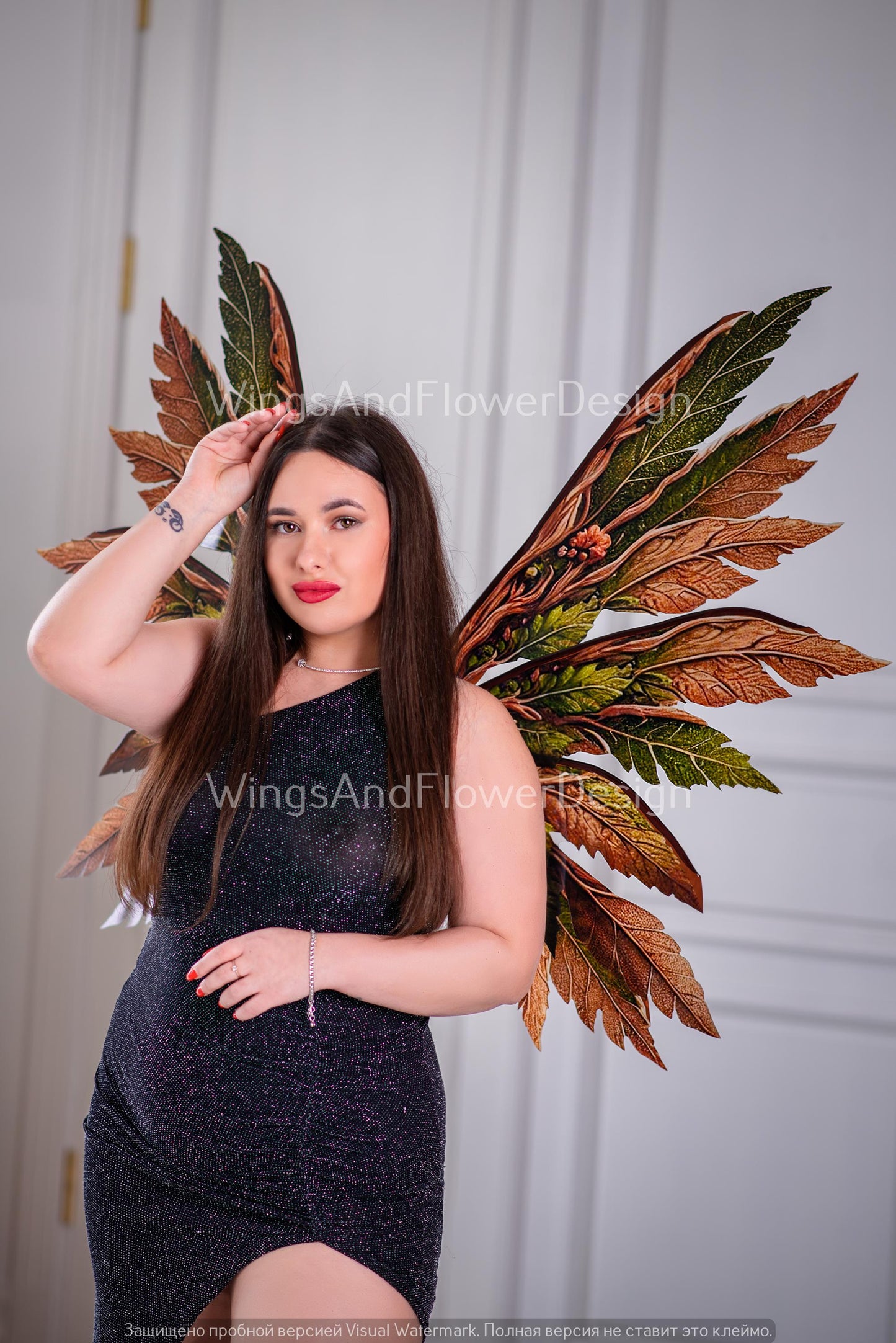 Butterfly green orange yellow brown forest fairy autumn leaves wings Photo Prop, wedding butterfly magical fairy wings, fantasy halloween