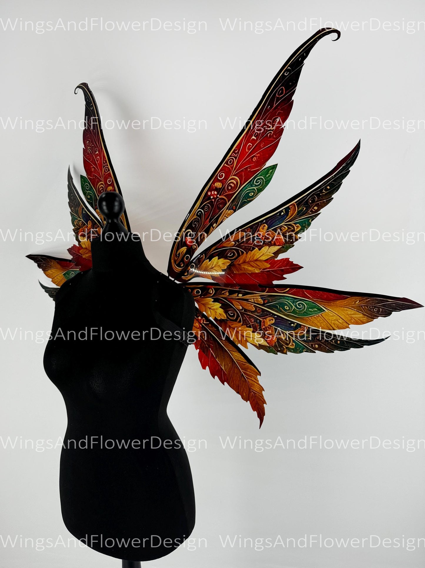 Butterfly red orange green yellow brown forest fairy autumn leaves wings Photo Prop, wedding butterfly magical fairy wings fantasy halloween