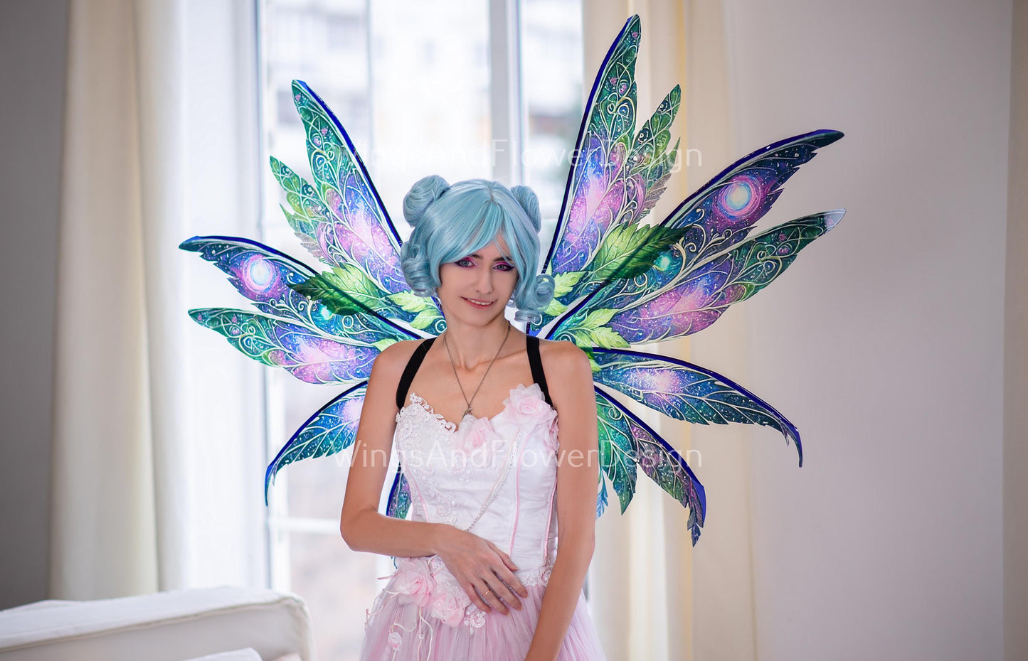 Butterfly blue purple green night forest galaxy fairy leaves wings, wings Photo Prop, magical fantasy halloween photoshoots themed events