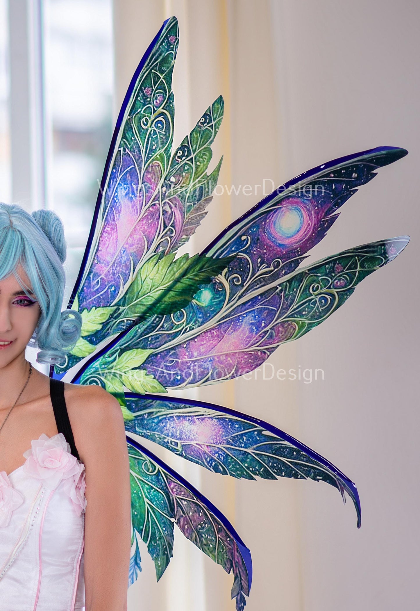 Butterfly blue purple green night forest galaxy fairy leaves wings, wings Photo Prop, magical fantasy halloween photoshoots themed events