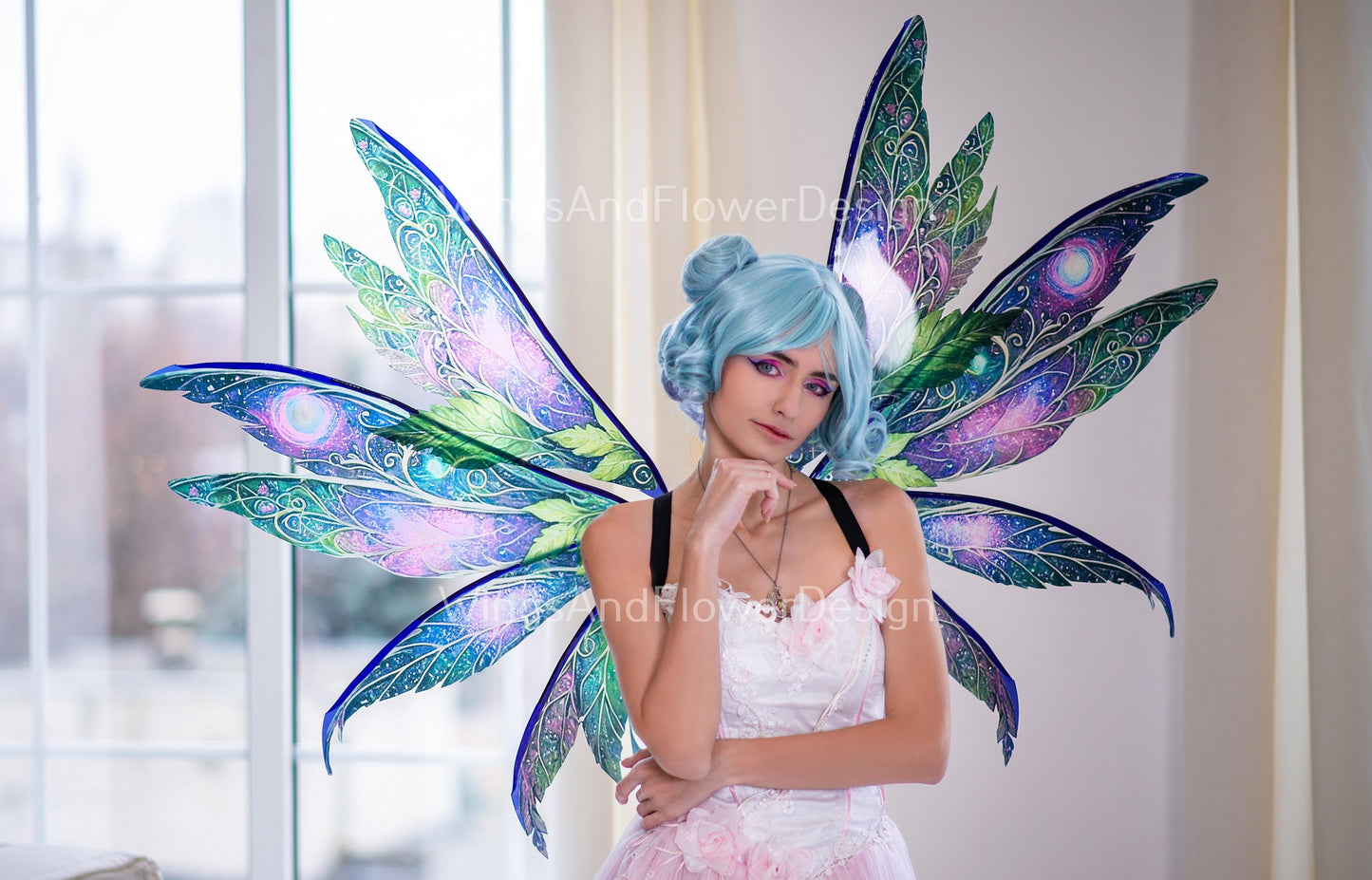 Butterfly blue purple green night forest galaxy fairy leaves wings, wings Photo Prop, magical fantasy halloween photoshoots themed events
