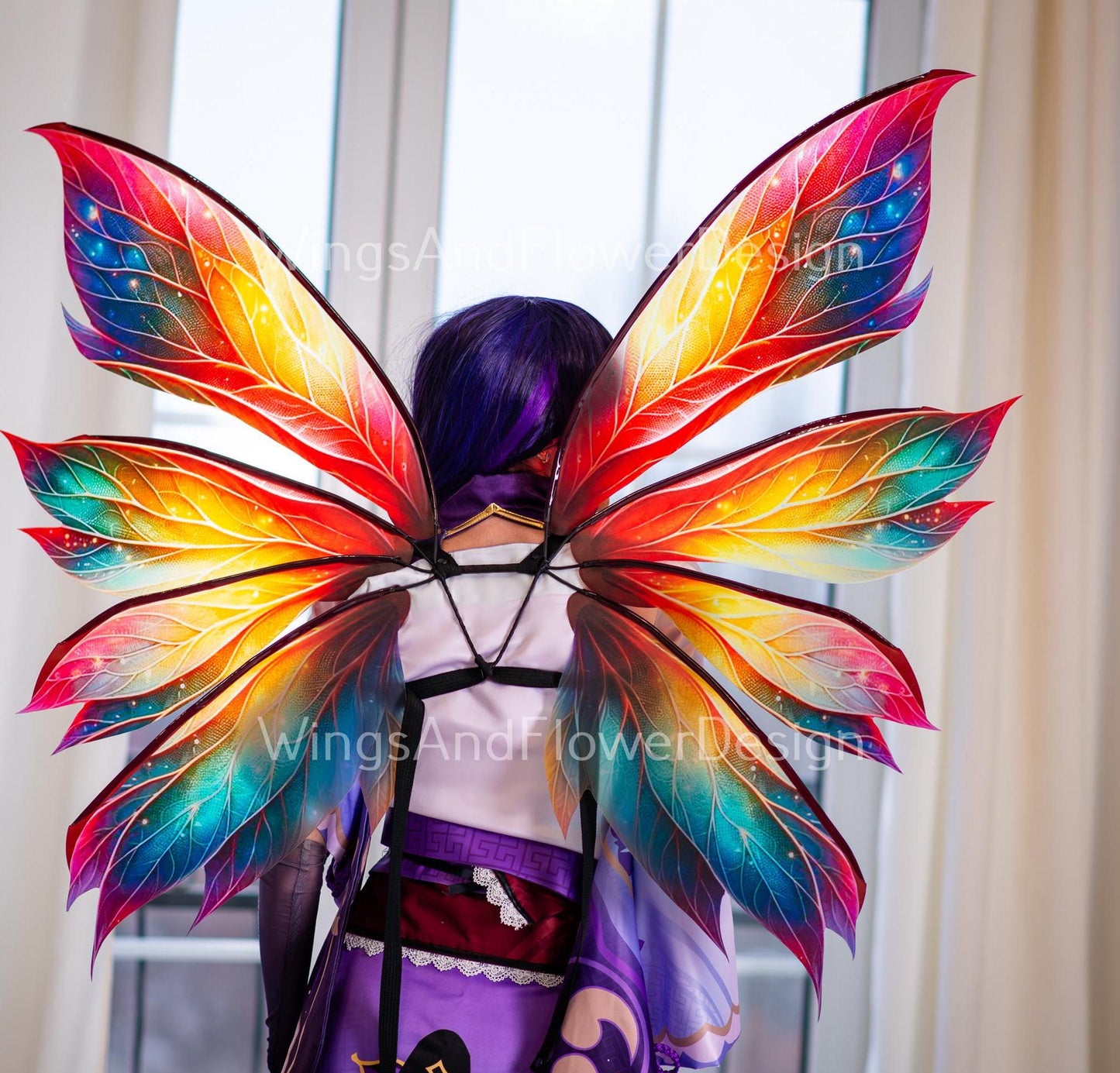 Butterfly phoenix rainbow green red blue yellow iridescent wings Photo Prop, wedding wings, butterfly magical fairy wings, fantasy halloween
