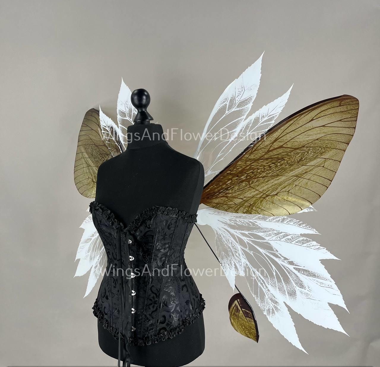 Butterfly gold white brown forest fairy leaves wings, wings Photo Prop, wedding wings, butterfly magical fairy wings, fantasy halloween