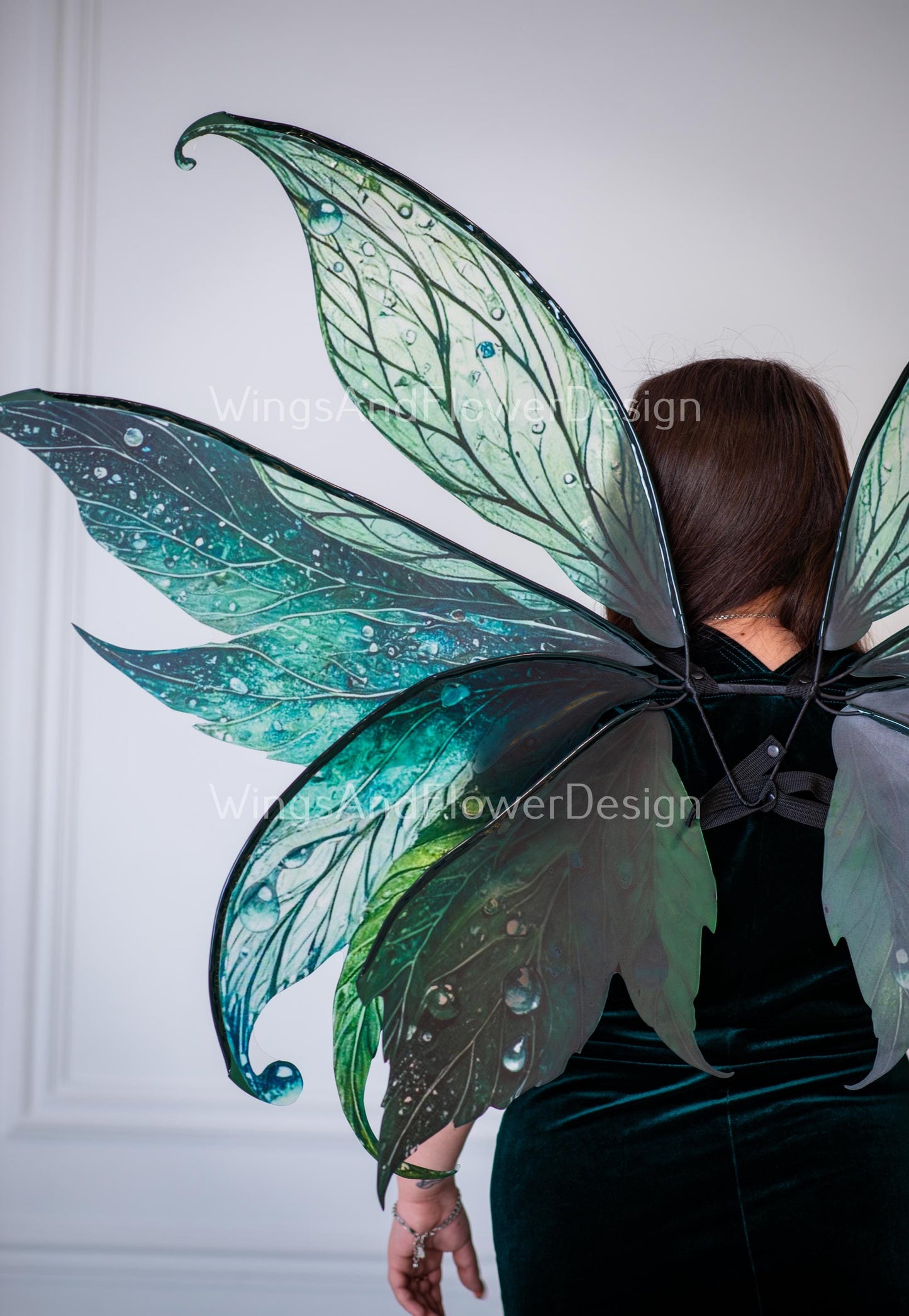 Green turquoise greenish-blue butterfly dragonfly forest fairy leaves wings, costume wings, blue fairy wings Halloween renaissance festival