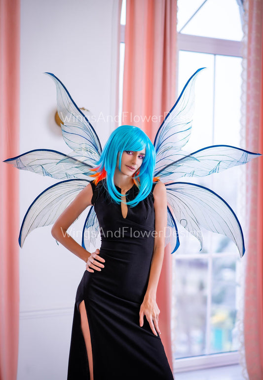 Transparent clear crystal icy winter gray blue glassy Fairy elf wings Photo Prop, fantasy magical halloween