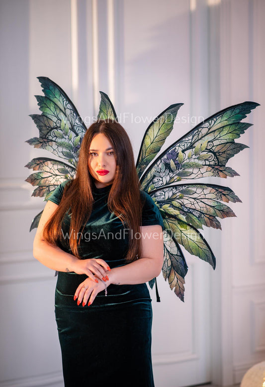 Butterfly brown green forest fairy leaves wings, wings Photo Prop, wedding wings, butterfly magical fairy wings, fantasy halloween