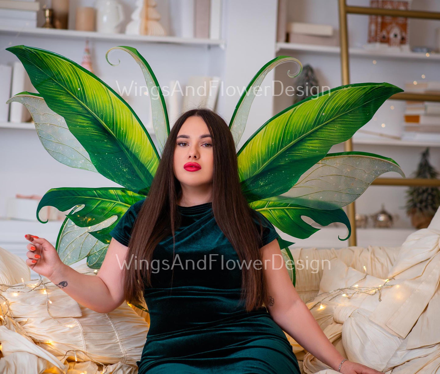 Butterfly green forest fairy tropical leaves Leaf wings, fairy wings, Handmade Wings, Wood land Fairy, magical wings fantasy halloween