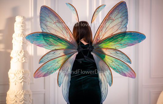 Butterfly rainbow green red blue yellow iridescent wings Photo Prop, wedding wings, butterfly magical fairy wings, fantasy halloween