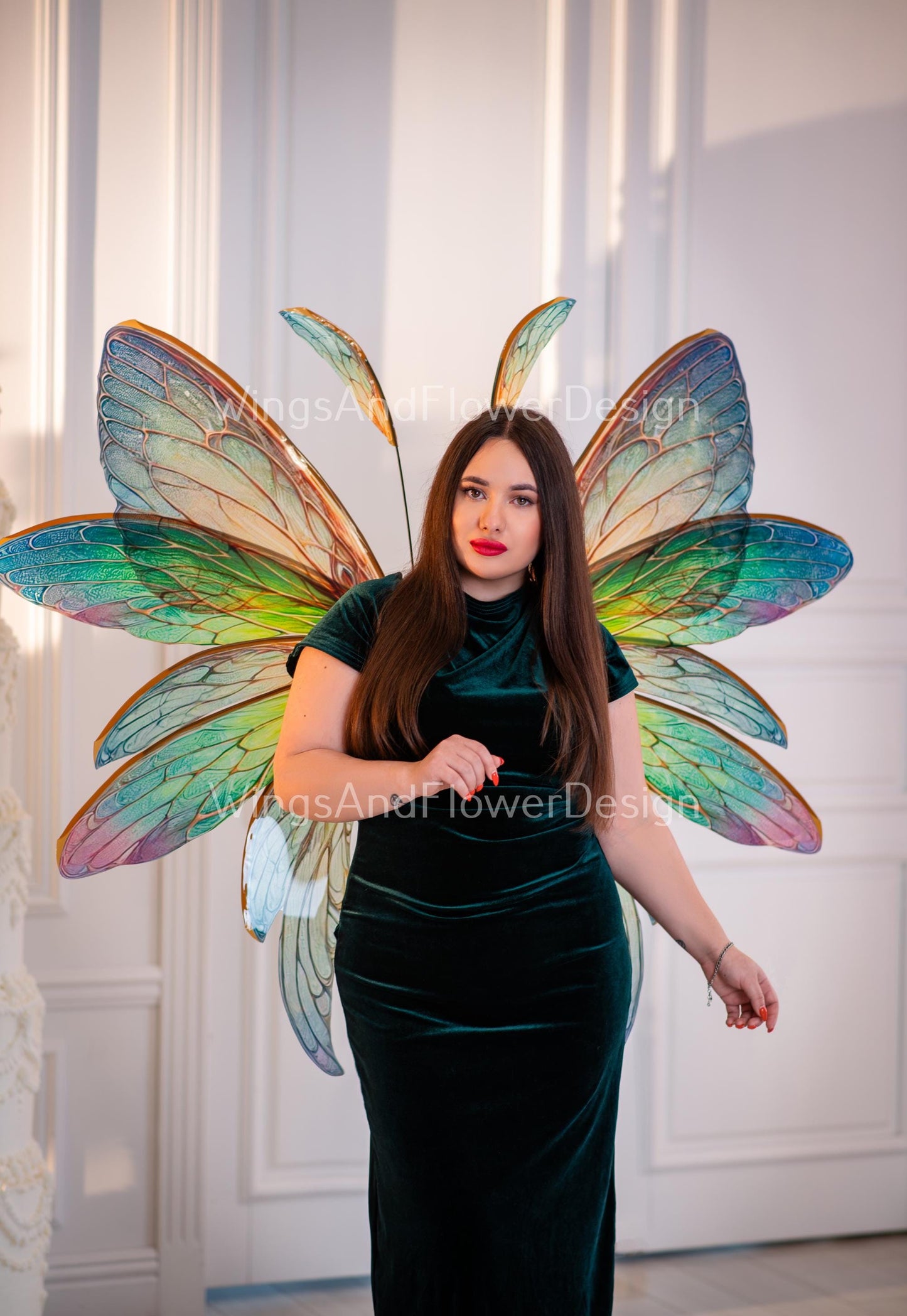 Butterfly rainbow green red blue yellow iridescent wings Photo Prop, wedding wings, butterfly magical fairy wings, fantasy halloween