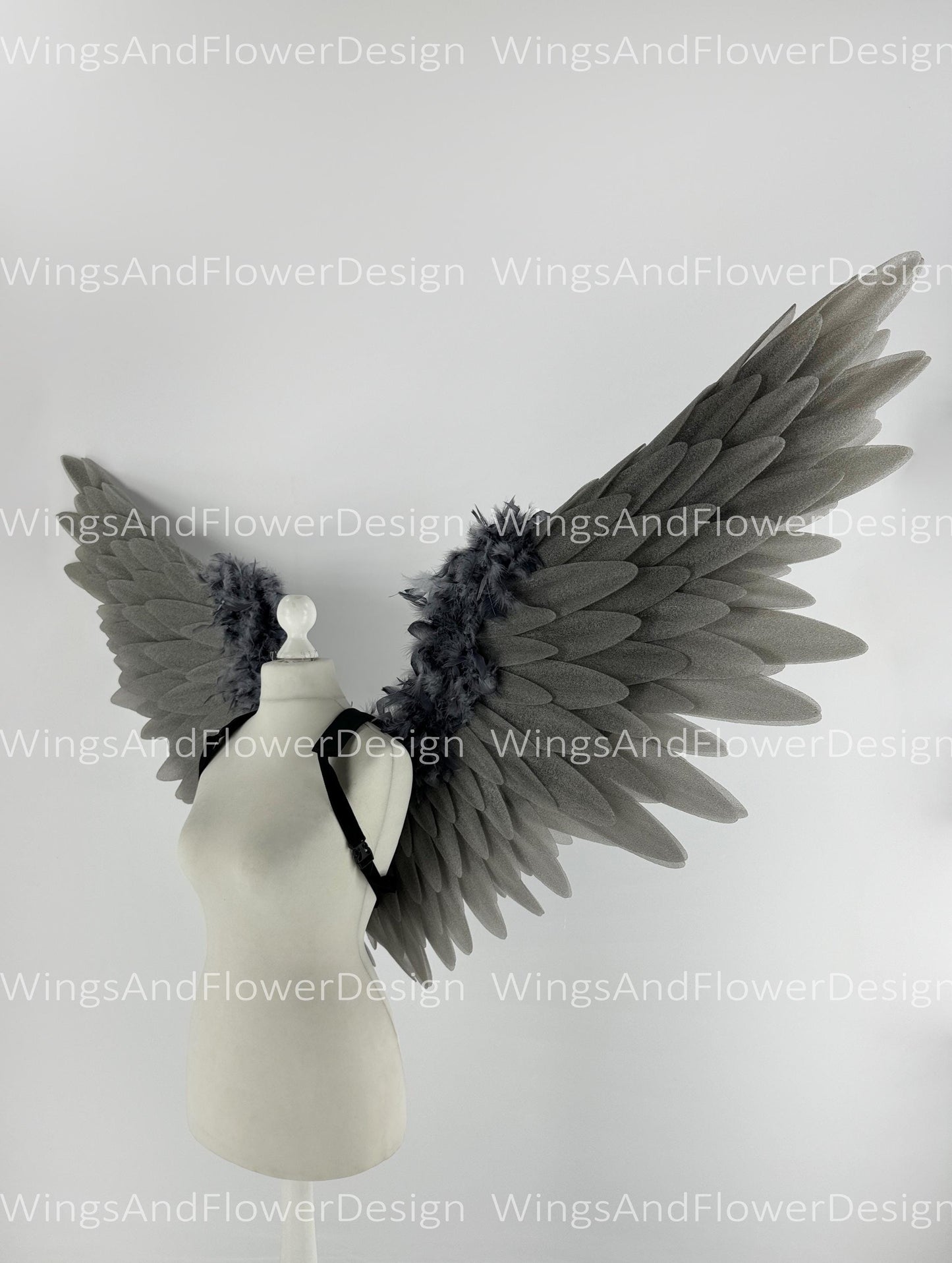 Gray angel Lucifer Gothic Style wings, Victoria secret angel wings, sexy wings, wings cosplay, Christmas Realistic Cosplay Majestic Wings