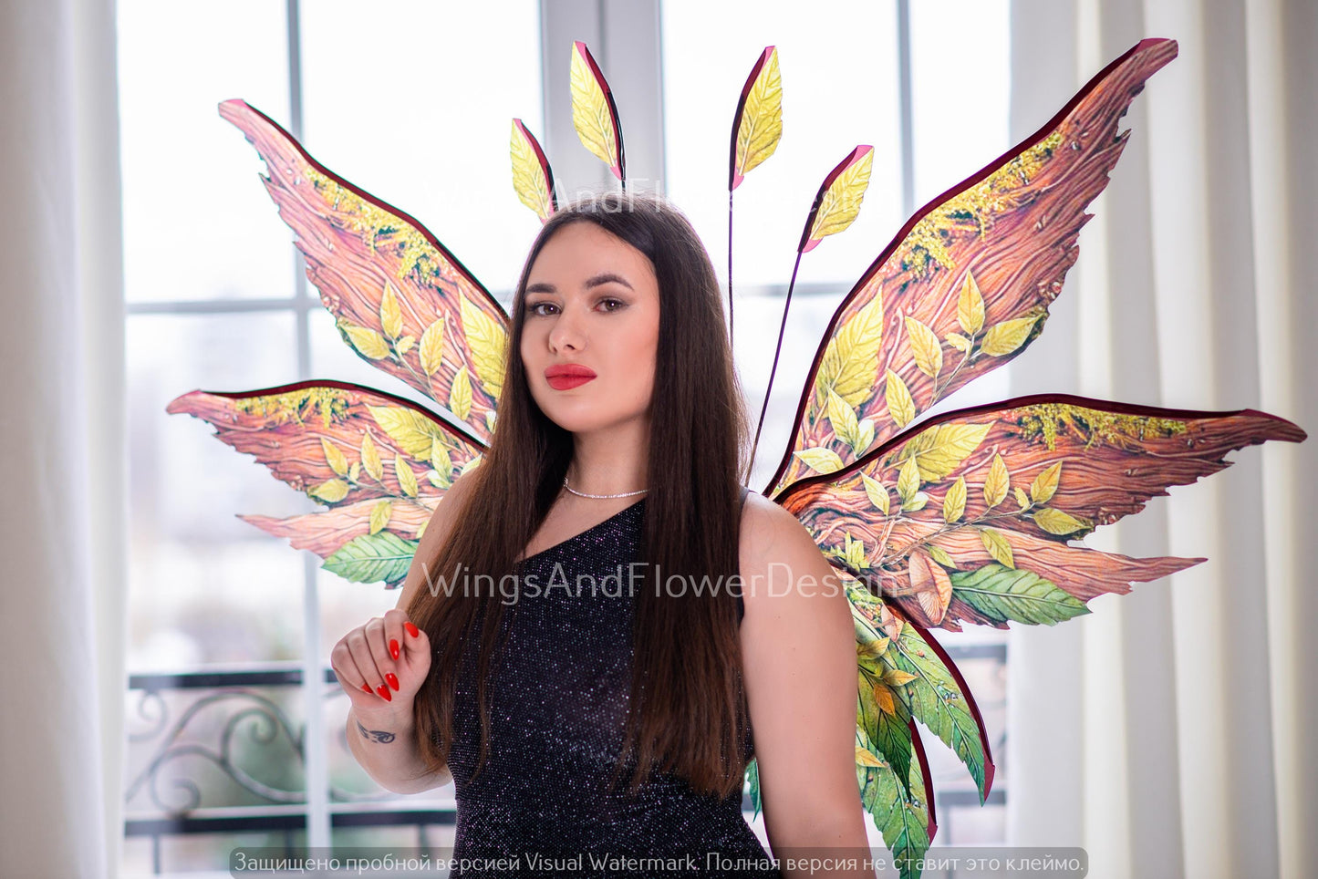Butterfly brown red yellow green forest fairy leaves wings, wings Photo Prop, wedding wings, butterfly magical wings, fantasy halloween