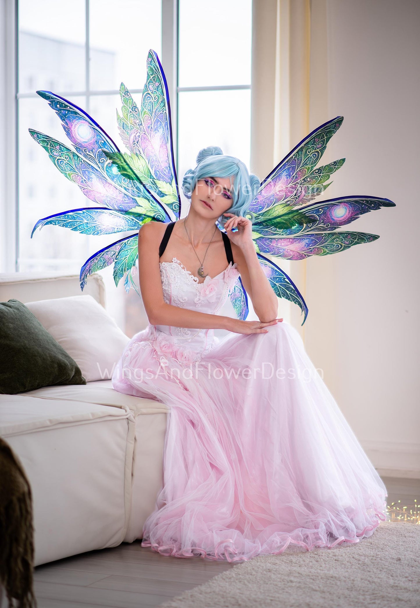 Butterfly blue purple green night forest galaxy fairy leaves wings, wings Photo Prop, magical fantasy halloween photoshoots themed events