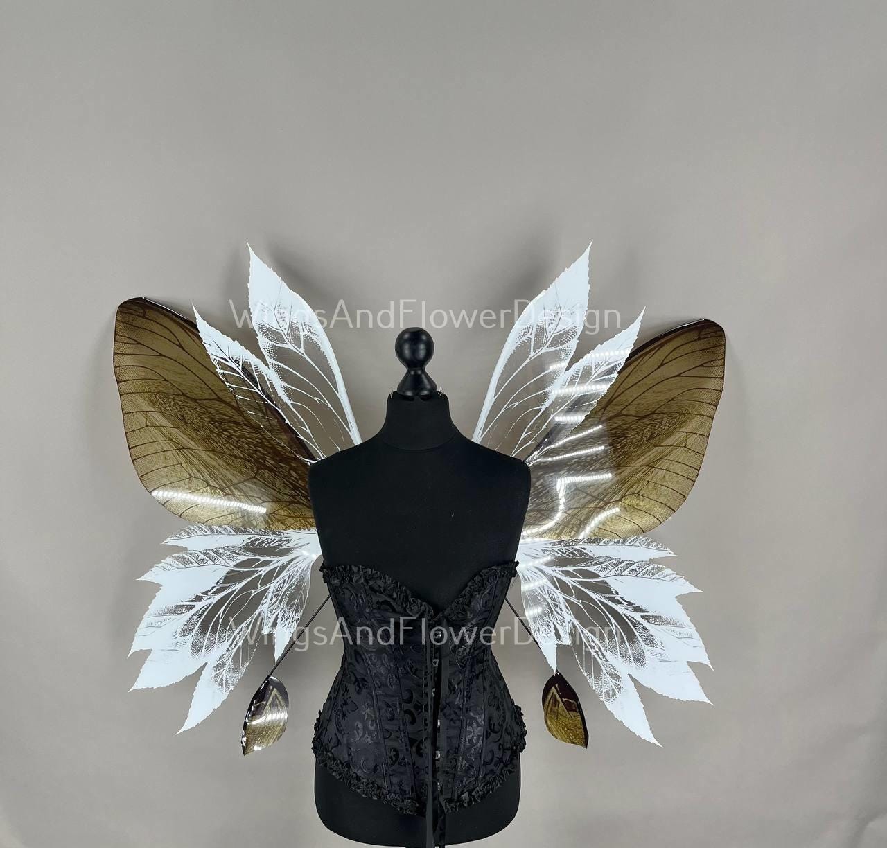 Butterfly gold white brown forest fairy leaves wings, wings Photo Prop, wedding wings, butterfly magical fairy wings, fantasy halloween