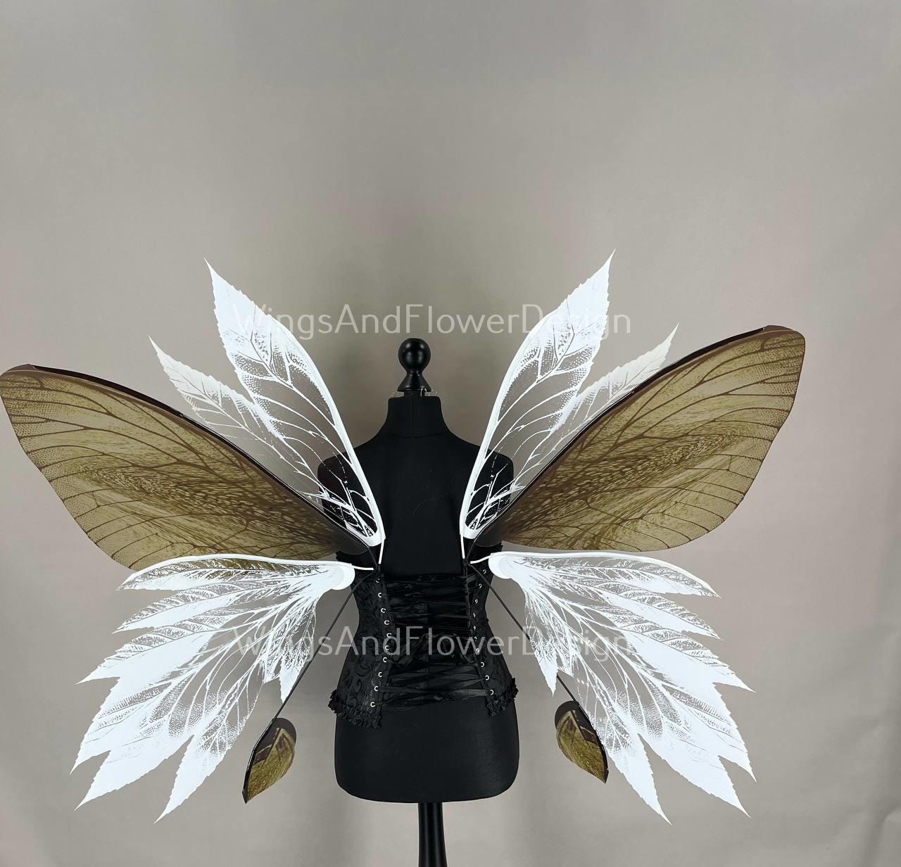 Butterfly gold white brown forest fairy leaves wings, wings Photo Prop, wedding wings, butterfly magical fairy wings, fantasy halloween
