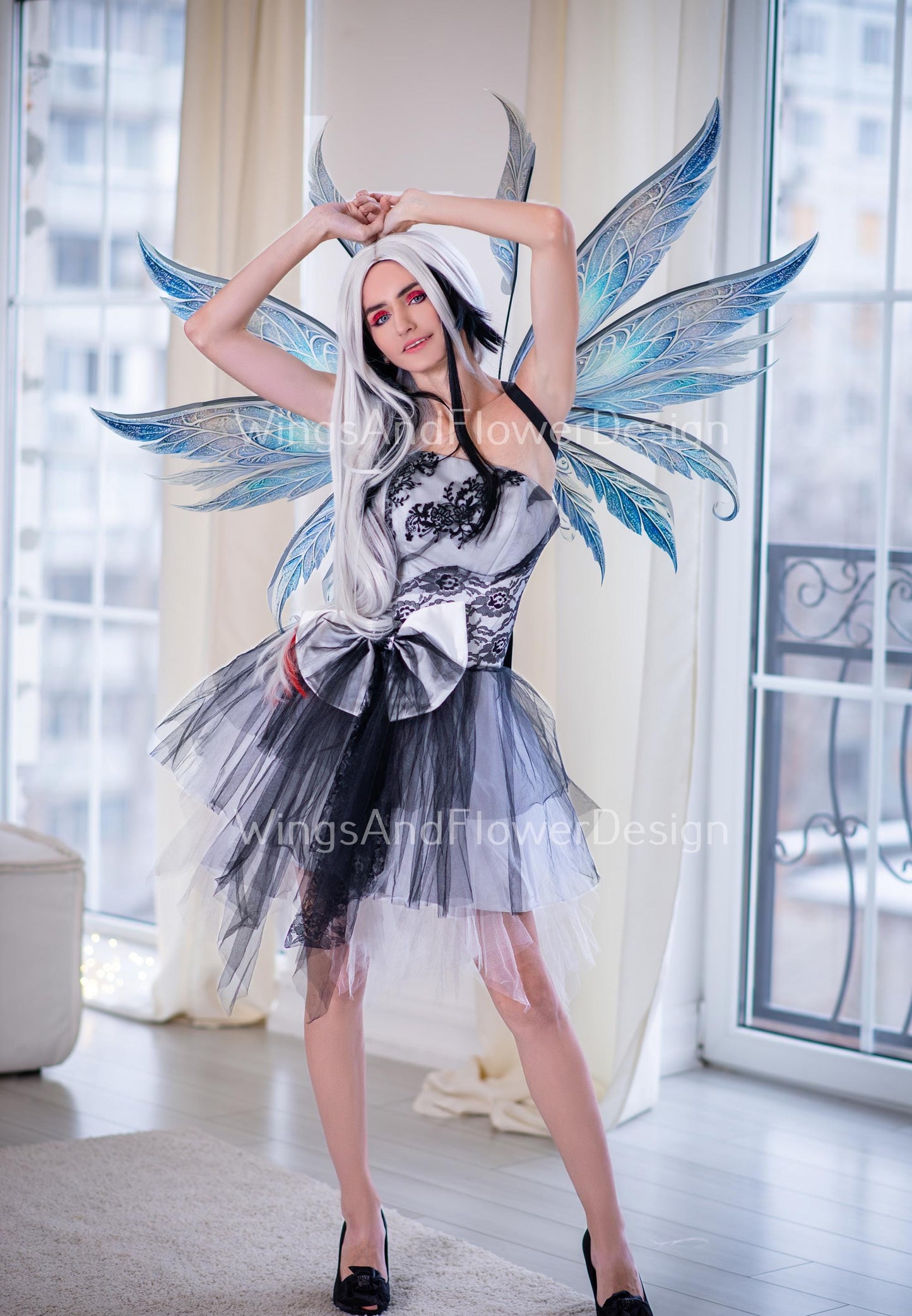 Blue gray transparent Snow Queen clear crystal icy winter snowflake glassy Fairy elf wings Photo Prop, fantasy magical halloween