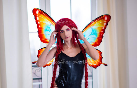 Swallowtail Rainbow yellow red brown butterfly fairy wings, costume cosplay wings, Fairy wings, Rainbow Swallowtail, fantasy halloween