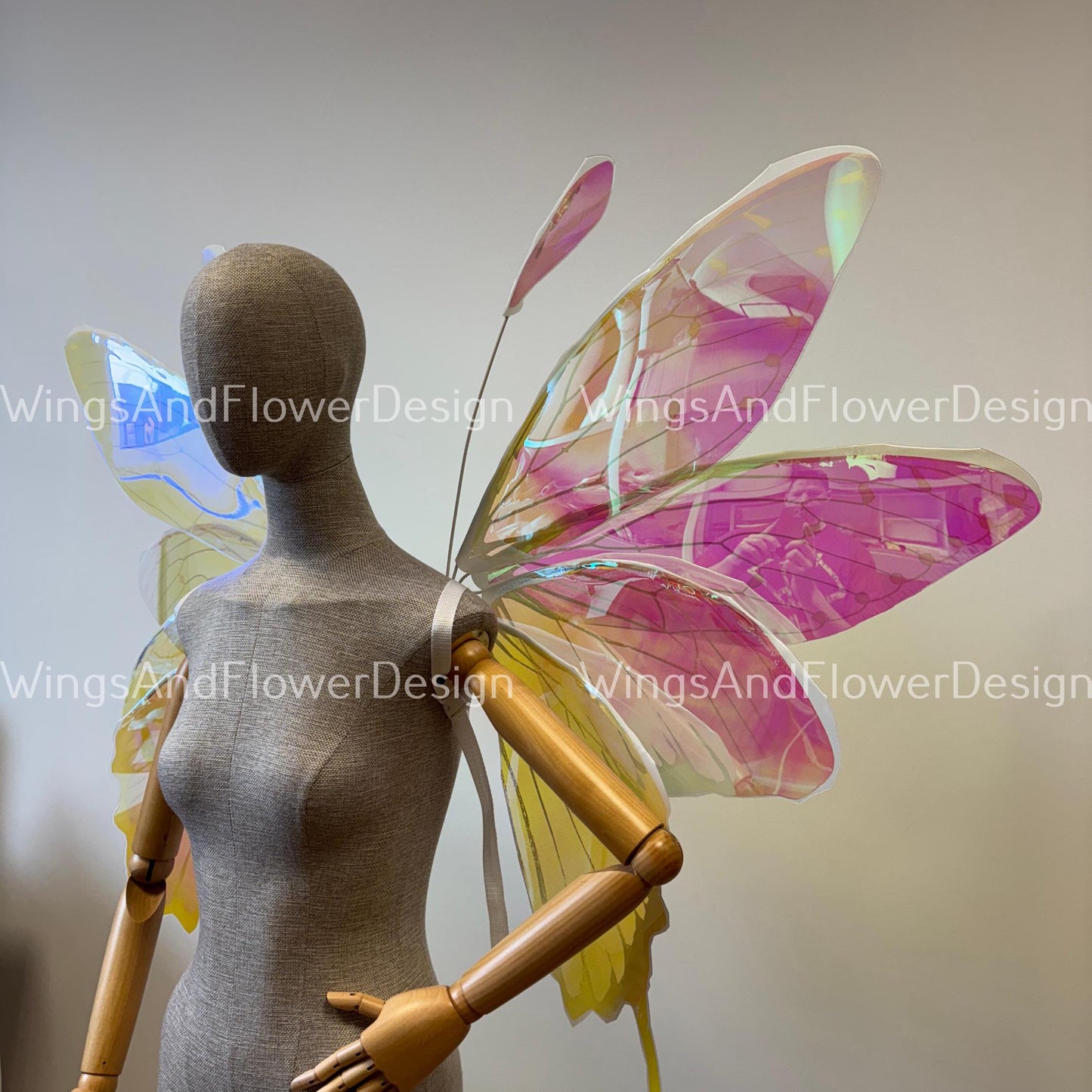 Rainbow iridescent mirror fluorescent yellow pink orange butterfly elf fairy wings fantasy Halloween magical fairy clear wings