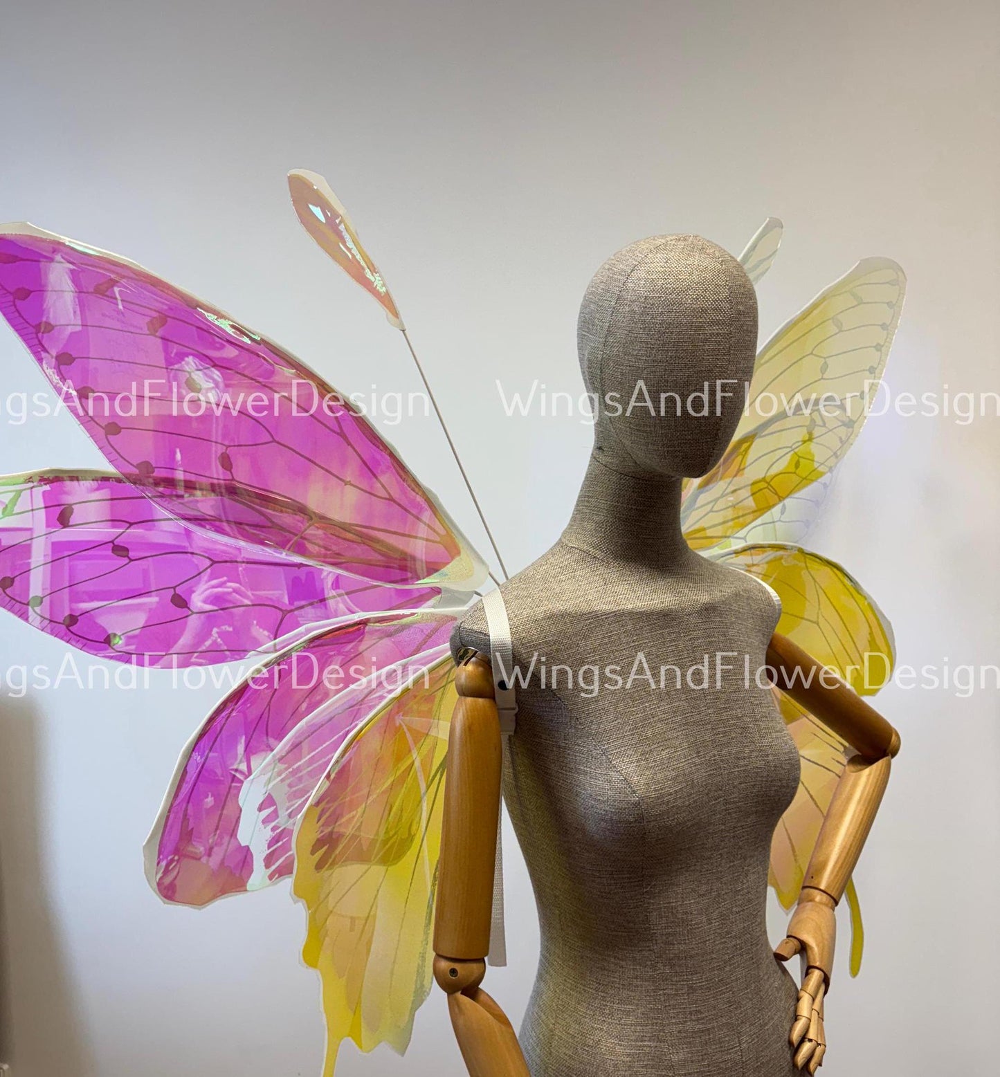 Rainbow iridescent mirror fluorescent yellow pink orange butterfly elf fairy wings fantasy Halloween magical fairy clear wings