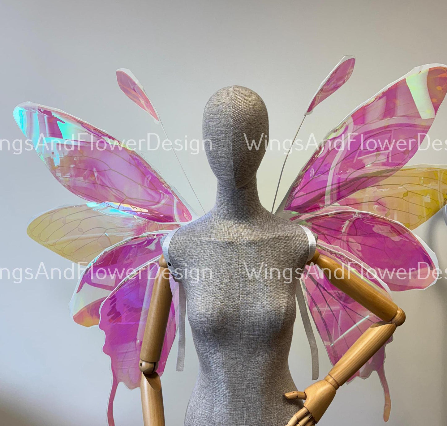 Rainbow iridescent mirror fluorescent yellow pink orange butterfly elf fairy wings fantasy Halloween magical fairy clear wings