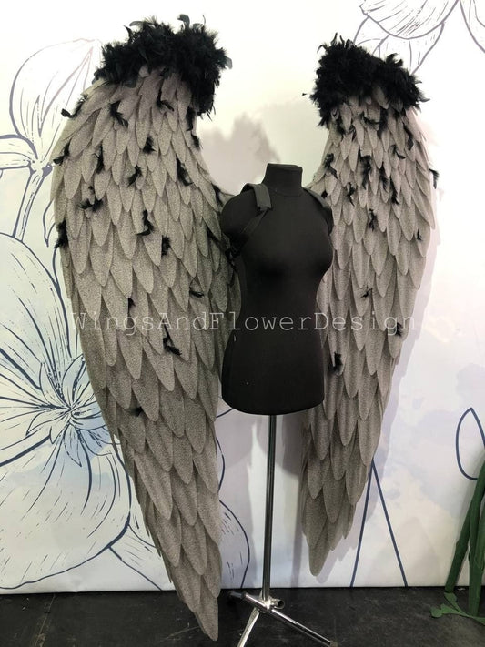 Dark gray angel wings, black angel wings, wedding wings, Victoria secret angel wings,wings cosplay, Christmas angel, Lucifer wings